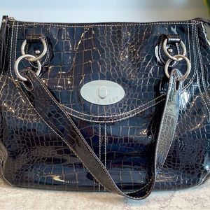 Nine West, Tote Bag, Faux Leather, Faux Crocodile, Chocolate Brown